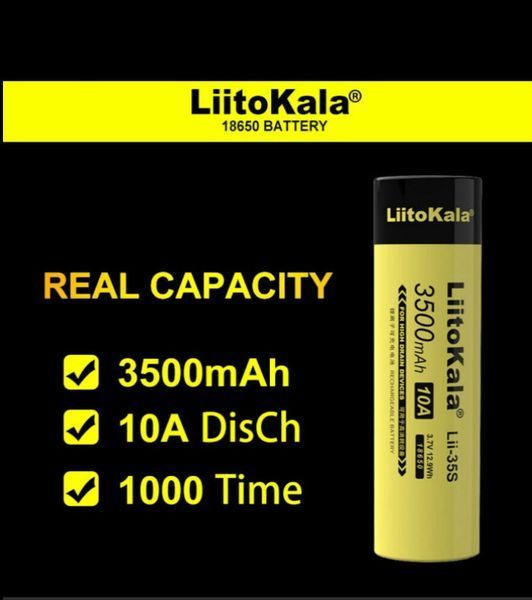 Литий-ионный аккумулятор 18650 LiitoKala Lii-35S с защитой ёмкостью 3500мАч с плоским контактом 10А 3,7В. 27459414304 фото