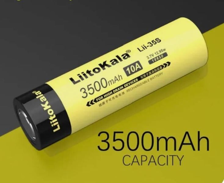 Литий-ионный аккумулятор 18650 LiitoKala Lii-35S с защитой ёмкостью 3500мАч с плоским контактом 10А 3,7В. 27459414304 фото